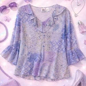 JASON MAXWELL | Vintage Y2K Lavender Paisley Floral Blouse